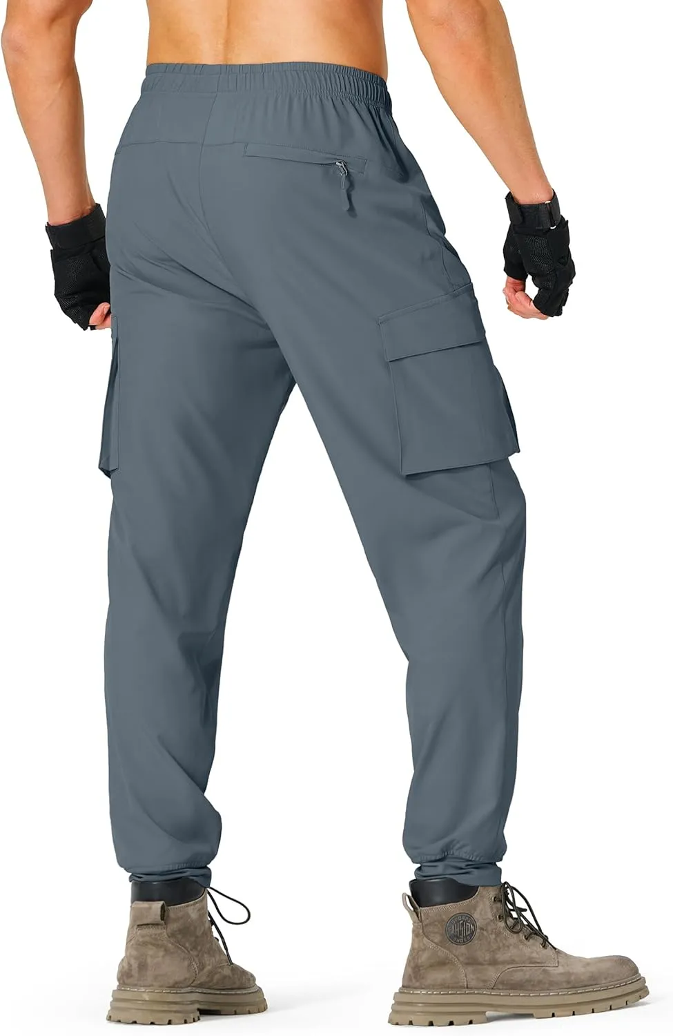 Men's Hiking Pants Cargo Lightweight Quick Dry Elastic Waist Golf Joggers with Zipper Pockets Water Resistant