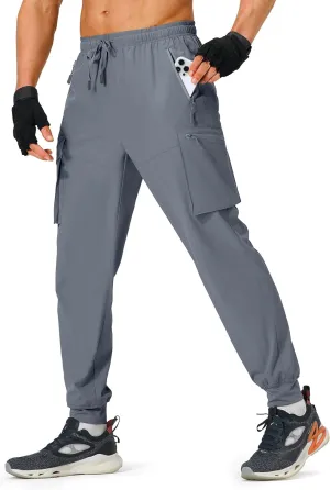 Men's Hiking Pants Cargo Lightweight Quick Dry Elastic Waist Golf Joggers with Zipper Pockets Water Resistant