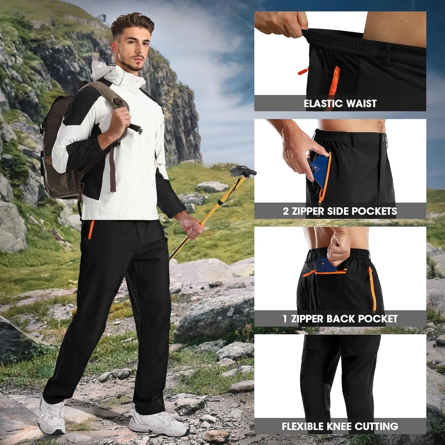 Men's Hiking Pants Lightweight Cargo Pants Quick Dry Water Resistant Outdoor Pants for Work Fishing Climbing