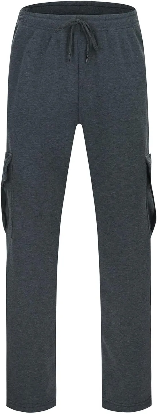 Men's Jogger Cargo Pants, Elastic Waist Drawstring Straight Leg Sweatpants, Lightweight Casual Trousers with Pockets