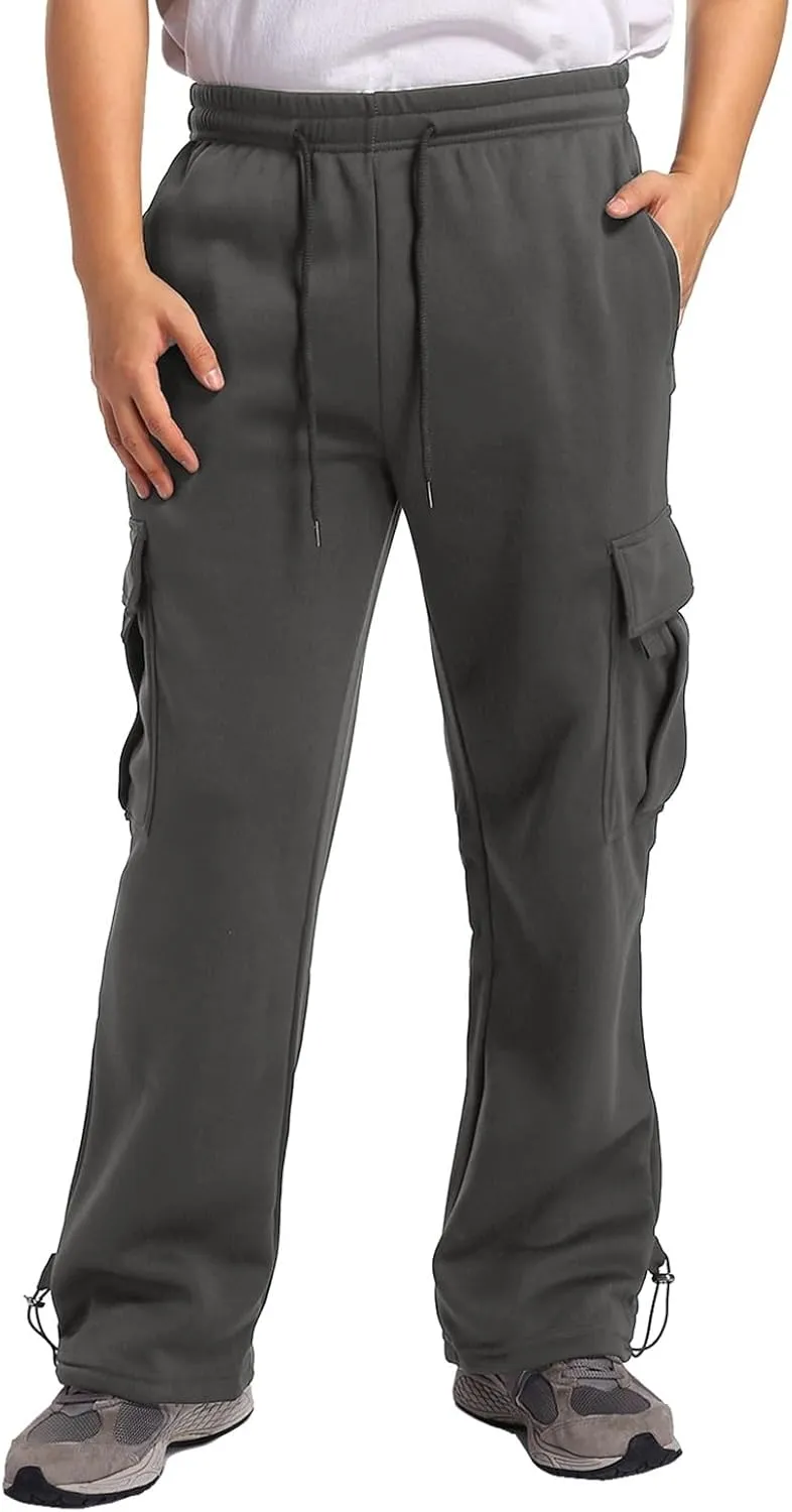Men's Jogger Cargo Pants, Elastic Waist Drawstring Straight Leg Sweatpants, Lightweight Casual Trousers with Pockets