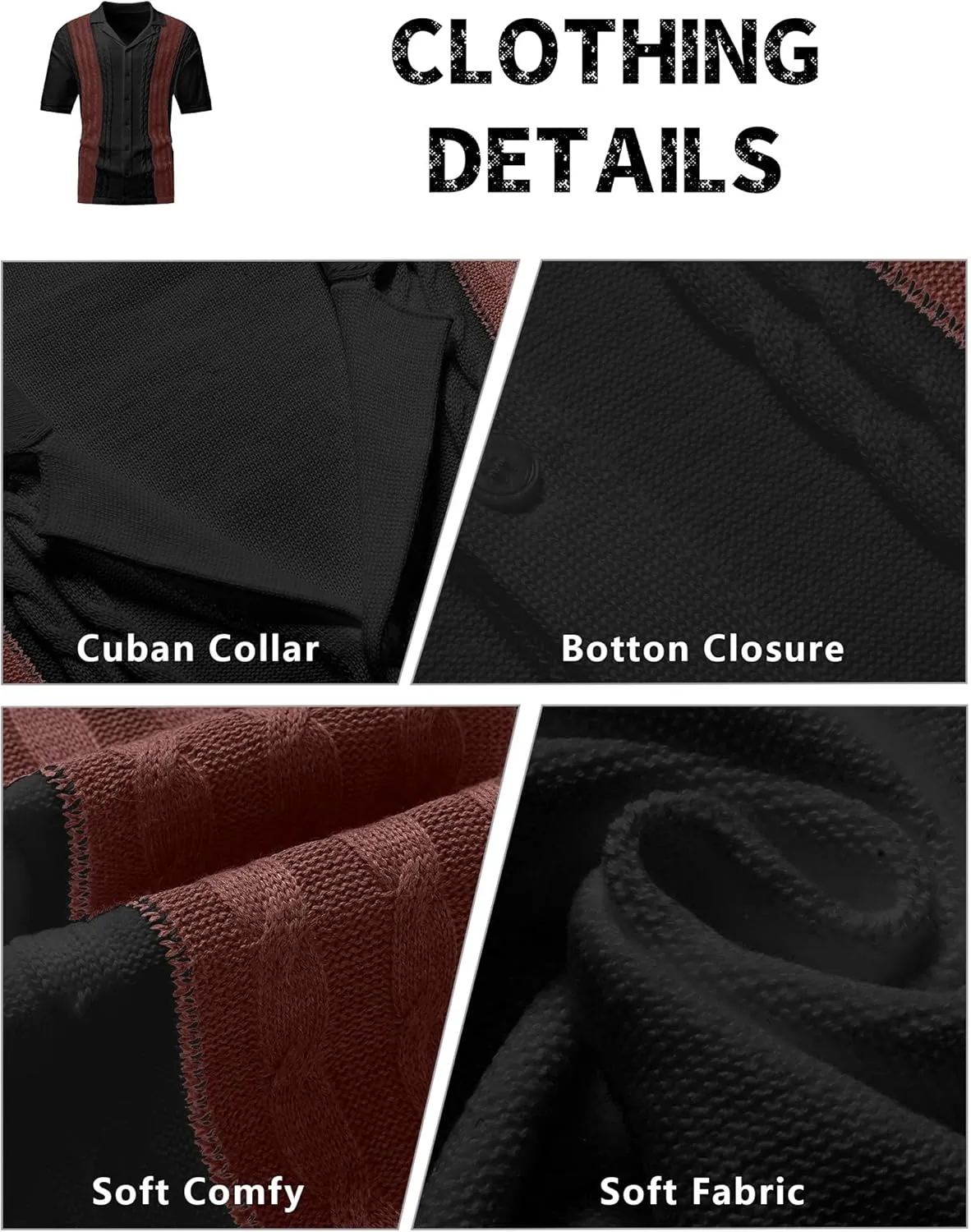 Men's Knit Shirts Short Sleeve Button Down Shirt Cuban Collar Vintage Casual Summer Tops with Crochet Cable Design