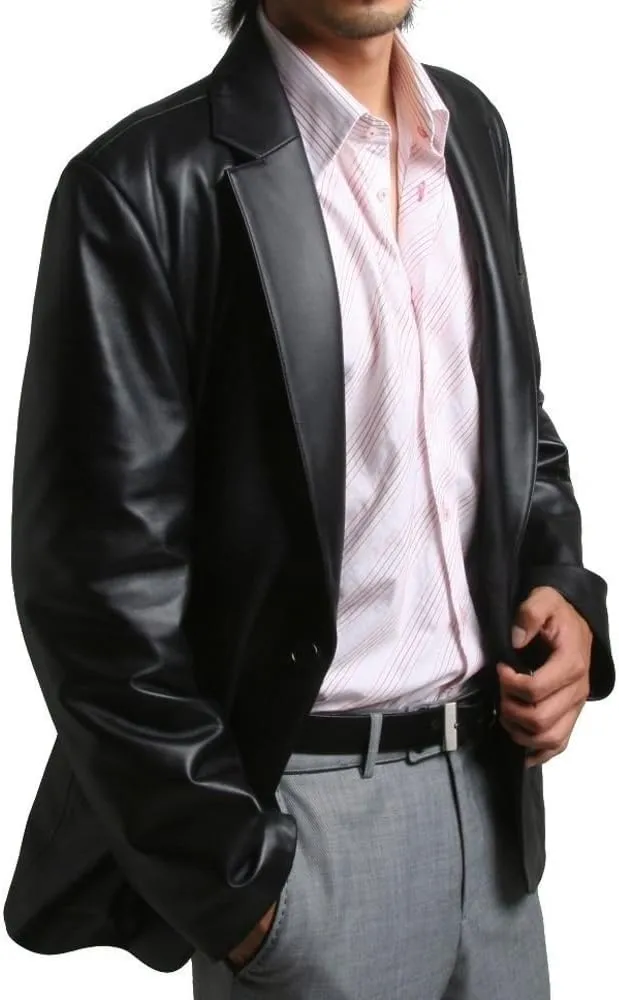 Men's Leather Blazer Genuine Soft Lambskin Two Button Coat LB015