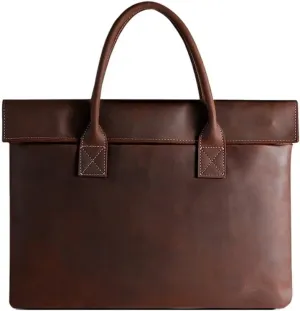 Men's Leather Briefcase for Travel 16 Inch Laptop Compartment Water Resistant Tote For Business Computer Office