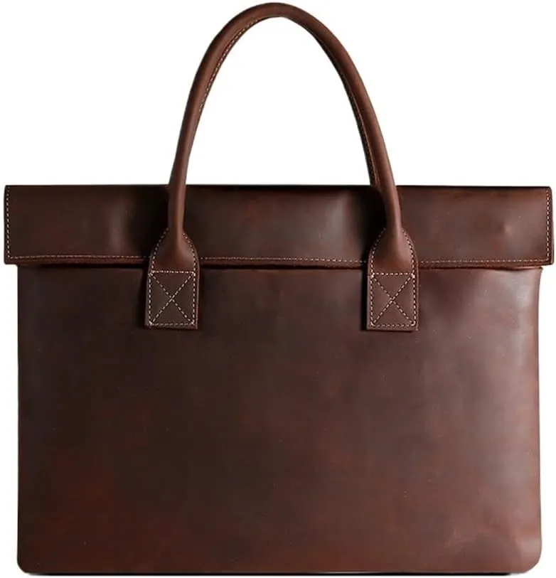 Men's Leather Briefcase for Travel 16 Inch Laptop Compartment Water Resistant Tote For Business Computer Office