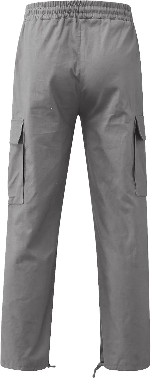 Men's Lightweight Fleece Cargo Sweatpants Baggy Elastic Waist Drawstring Pants Pockets Running Joggers Trousers