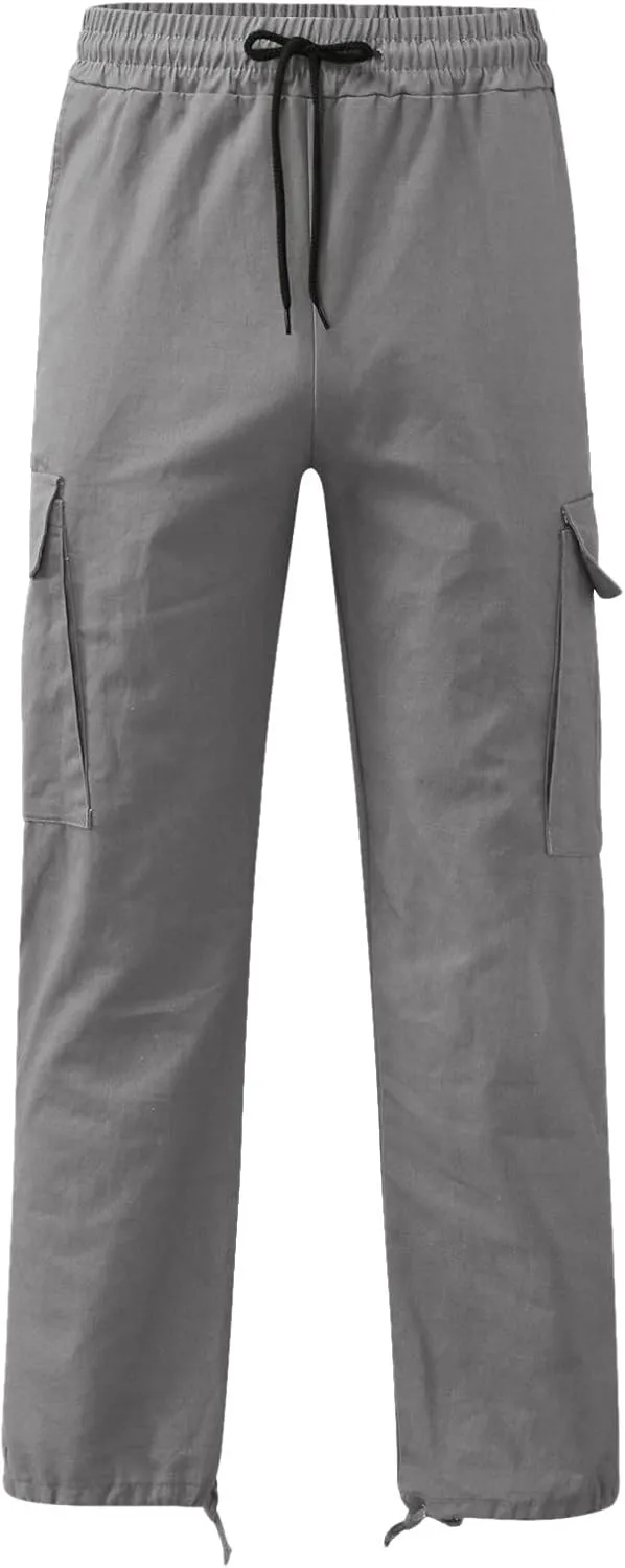 Men's Lightweight Fleece Cargo Sweatpants Baggy Elastic Waist Drawstring Pants Pockets Running Joggers Trousers