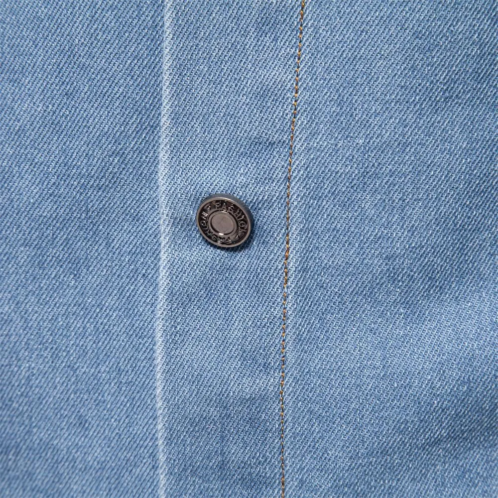 Mens Long Sleeve Denim Shirt Slim Fit Cotton Button Down Casual Work Shirts for Men Double Pocket