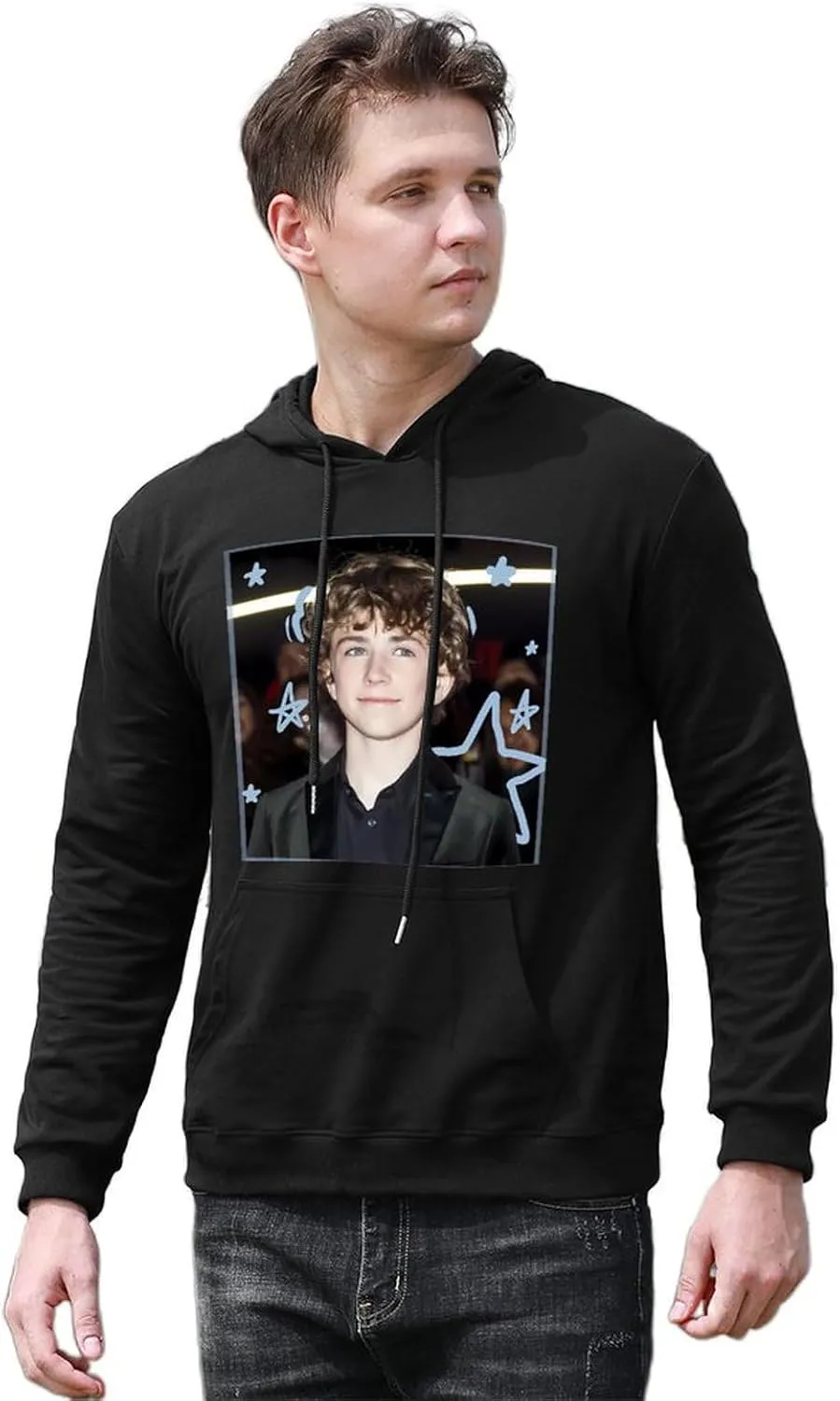 Mens Long Sleeve Tops Hooded Sweatshirt, Soft Fleece Pullover Hooded