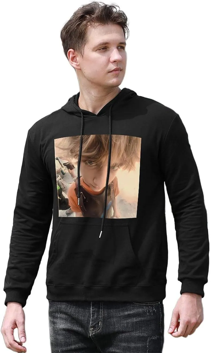 Mens Long Sleeve Tops Hooded Sweatshirt, Soft Fleece Pullover Hooded