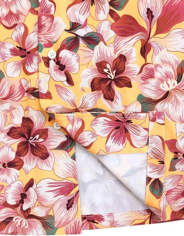 Men's Loose Fit Hawaiian Shirt Short Sleeve Casual Button Down Floral Tropical Beach Aloha Tops