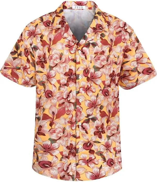 Men's Loose Fit Hawaiian Shirt Short Sleeve Casual Button Down Floral Tropical Beach Aloha Tops