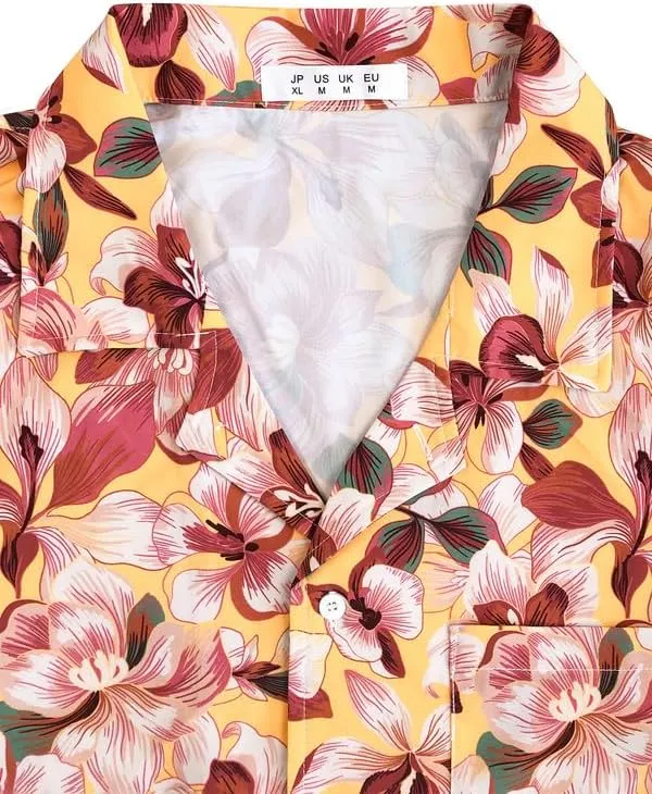 Men's Loose Fit Hawaiian Shirt Short Sleeve Casual Button Down Floral Tropical Beach Aloha Tops