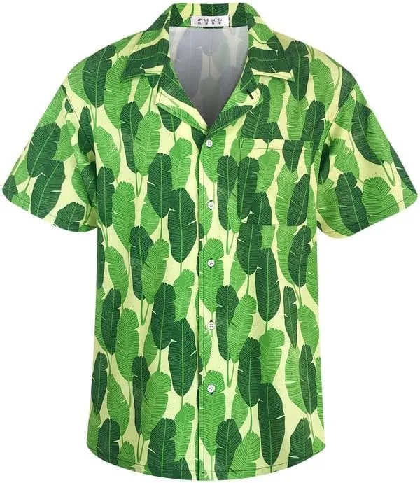 Men's Loose Fit Hawaiian Shirt Short Sleeve Casual Button Down Floral Tropical Beach Aloha Tops