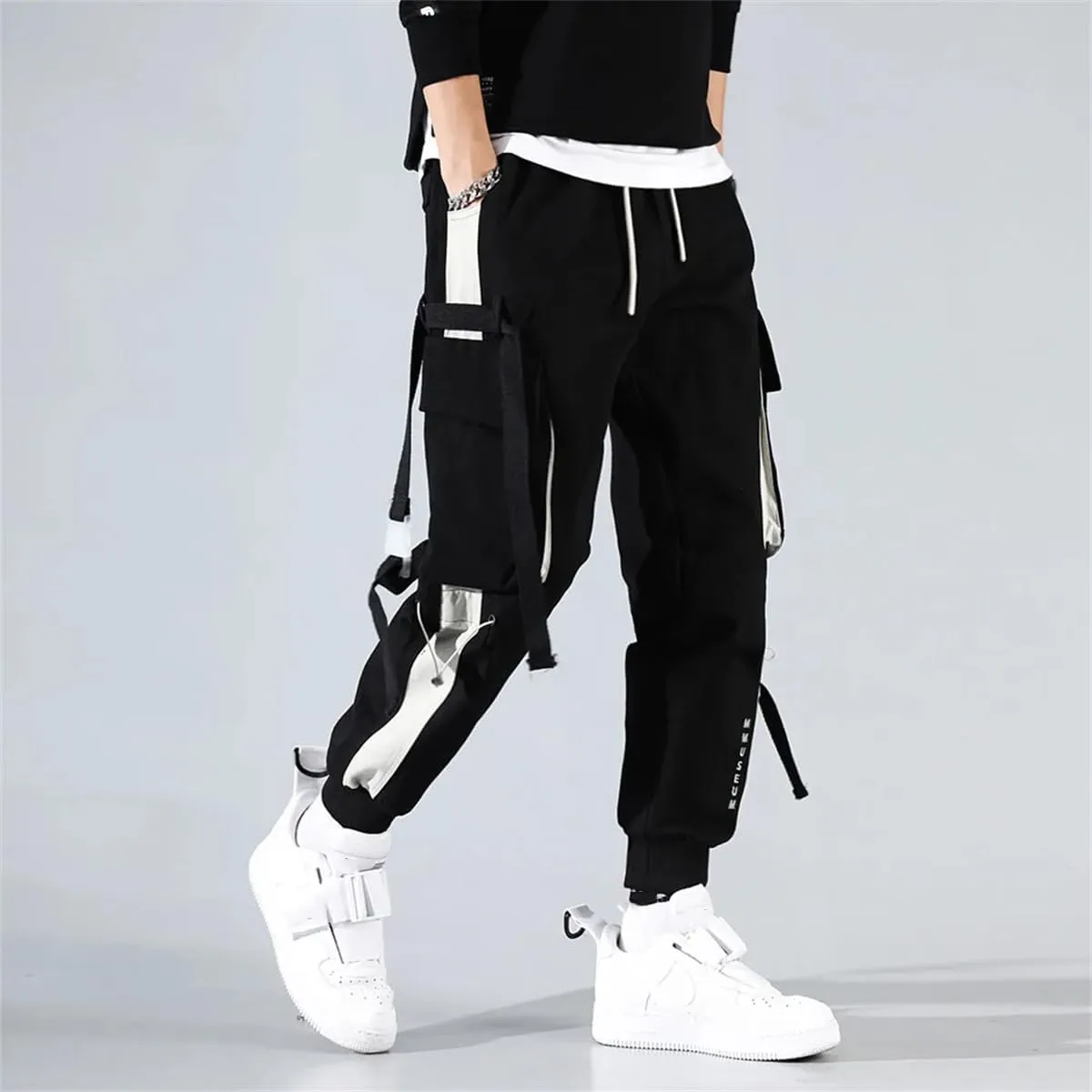 Men's Multi Pockets Cargo Harem Pants Casual Hip Hop Track Trousers Harajuku Joggers