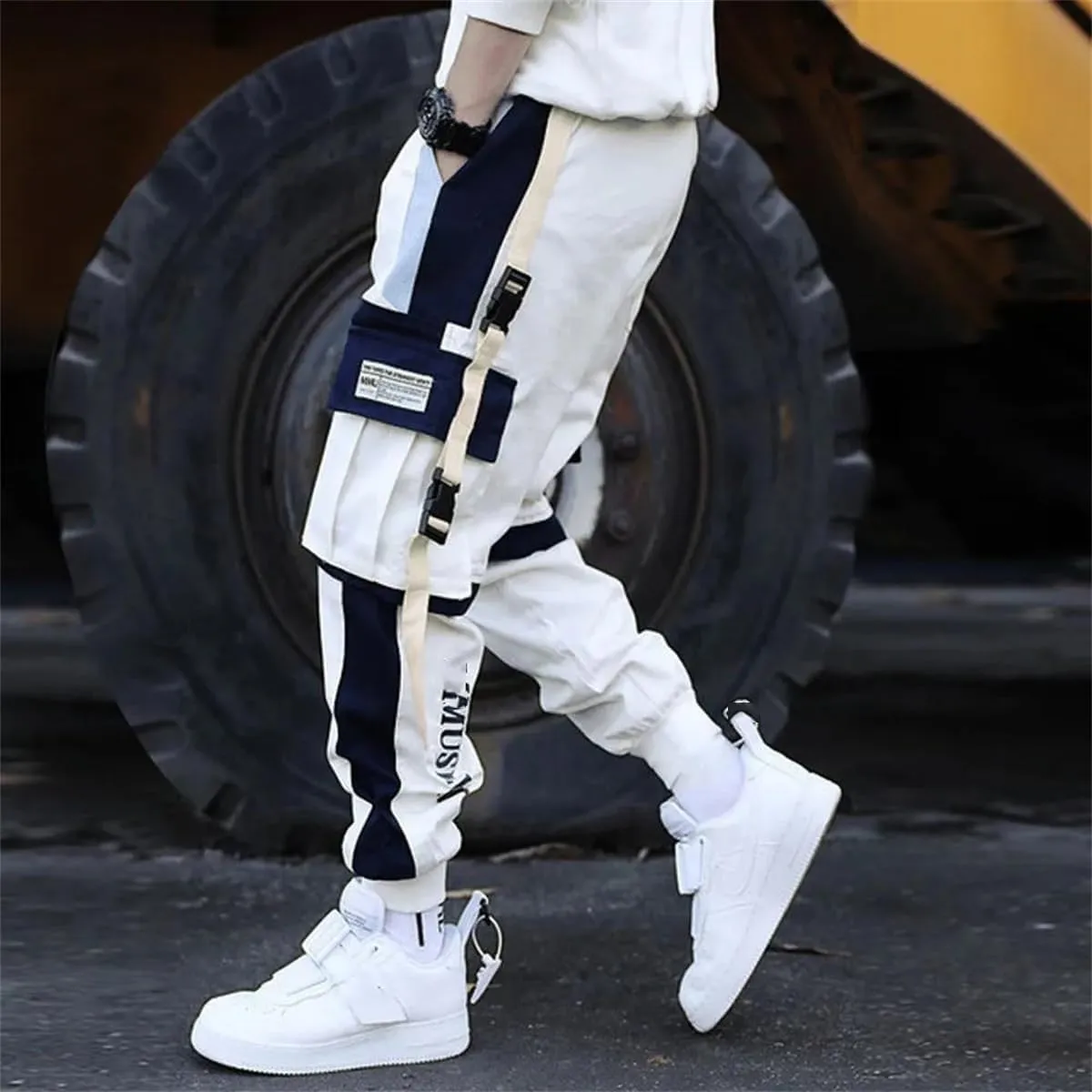 Men's Multi Pockets Cargo Harem Pants Casual Hip Hop Track Trousers Harajuku Joggers