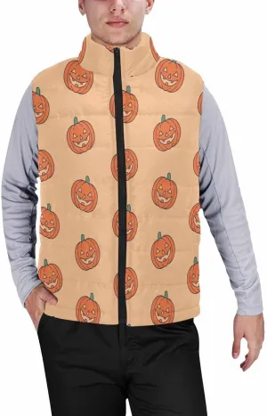 Mens Puffer Vest Halloween Pumokin Autumn Winter Warm Vest Coat Jacket Casual Loose Sleeveless Slim Warm Outwear