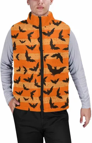 Mens Puffer Vest Halloween Pumokin Autumn Winter Warm Vest Coat Jacket Casual Loose Sleeveless Slim Warm Outwear