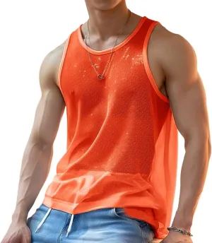 Men's See Through Tank Top Sleeveless Muscle Workout Undershirt Summer Fashion Slim Solid Color Shirts