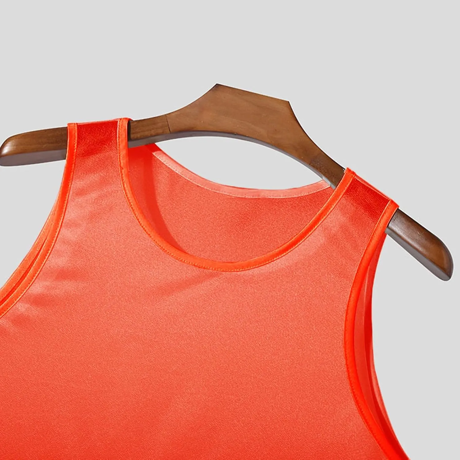 Men's See Through Tank Top Sleeveless Muscle Workout Undershirt Summer Fashion Slim Solid Color Shirts
