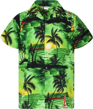 Men's Surfing-Shirt Short-Sleeve Casual-Button-Down Hawaii-Vacation Palms Sunset