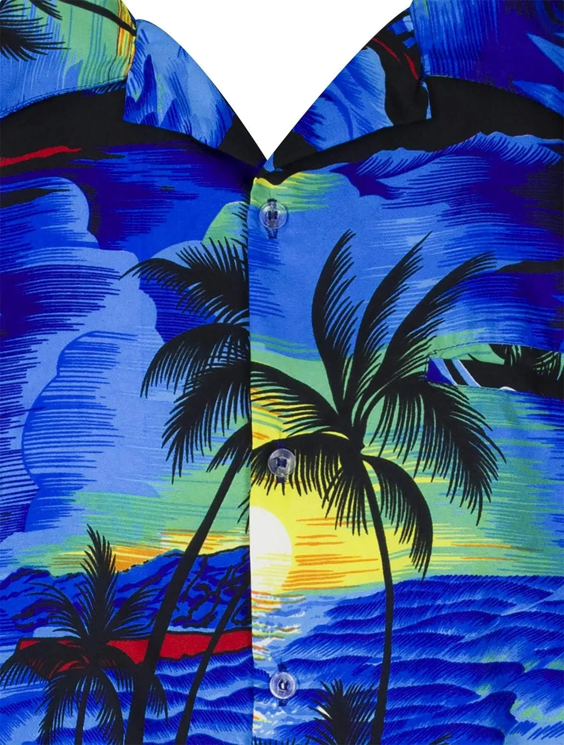 Men's Surfing-Shirt Short-Sleeve Casual-Button-Down Hawaii-Vacation Palms Sunset