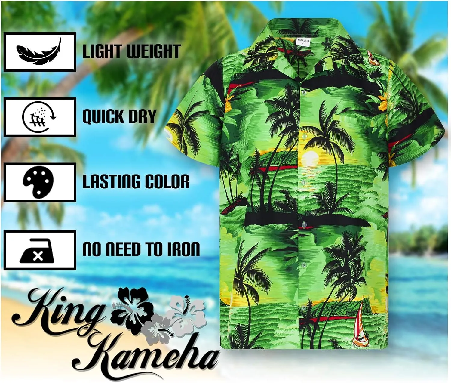 Men's Surfing-Shirt Short-Sleeve Casual-Button-Down Hawaii-Vacation Palms Sunset