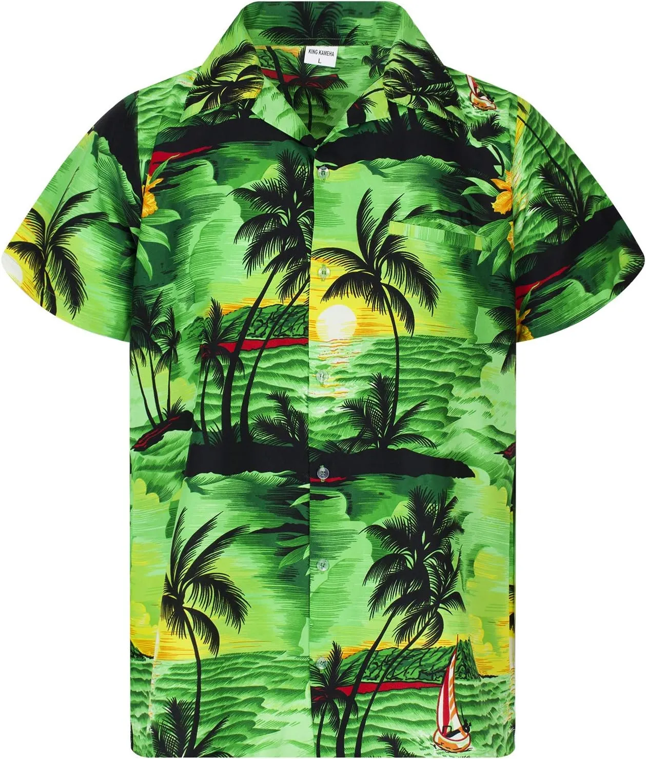 Men's Surfing-Shirt Short-Sleeve Casual-Button-Down Hawaii-Vacation Palms Sunset