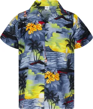 Men's Surfing-Shirt Short-Sleeve Casual-Button-Down Hawaii-Vacation Palms Sunset