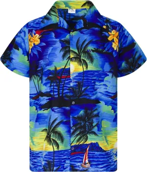 Men's Surfing-Shirt Short-Sleeve Casual-Button-Down Hawaii-Vacation Palms Sunset