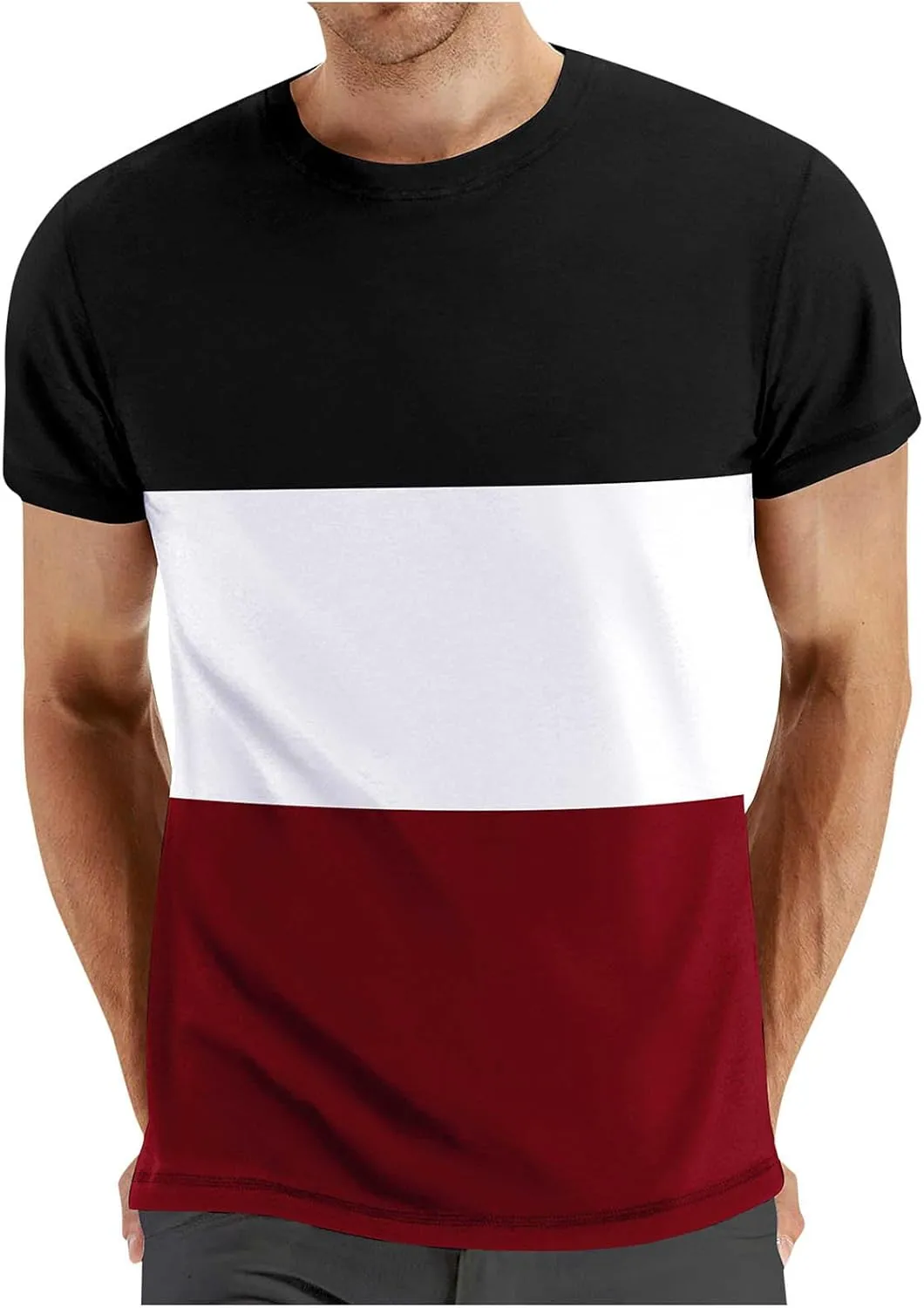 Mens T-Shirts Trendy 2024 Contrasting Color Crew Neck Short Sleeve Tees Moisture Wicking Comfort Loose Shirt