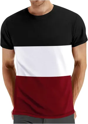 Mens T-Shirts Trendy 2024 Contrasting Color Crew Neck Short Sleeve Tees Moisture Wicking Comfort Loose Shirt