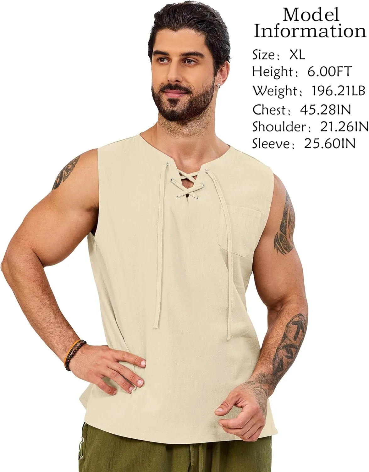 Mens Tank Tops Sleeveless Shirts, Viking Pirate Costumes Medieval Renaissance Gothic Vest Cotton Cosplay Outfits