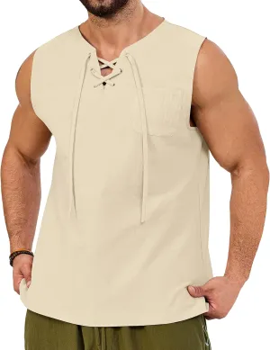 Mens Tank Tops Sleeveless Shirts, Viking Pirate Costumes Medieval Renaissance Gothic Vest Cotton Cosplay Outfits