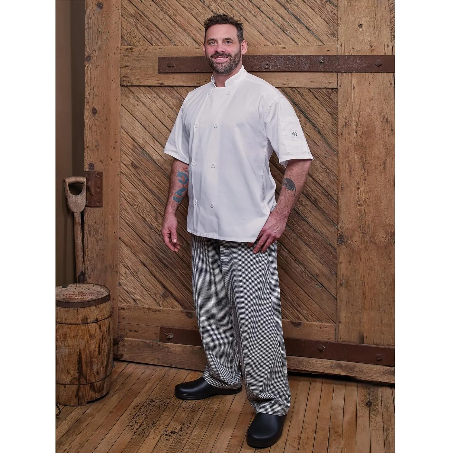 Mercer Culinary M60030HTL Millennia Men's Cook Pants in Hounds Tooth, Large, Black/White