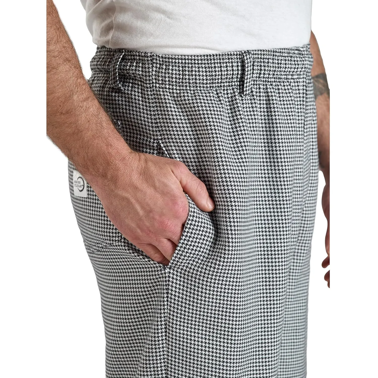Mercer Culinary M60030HTL Millennia Men's Cook Pants in Hounds Tooth, Large, Black/White