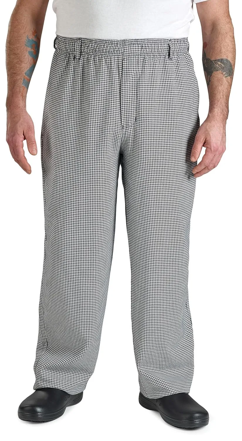Mercer Culinary M60030HTL Millennia Men's Cook Pants in Hounds Tooth, Large, Black/White