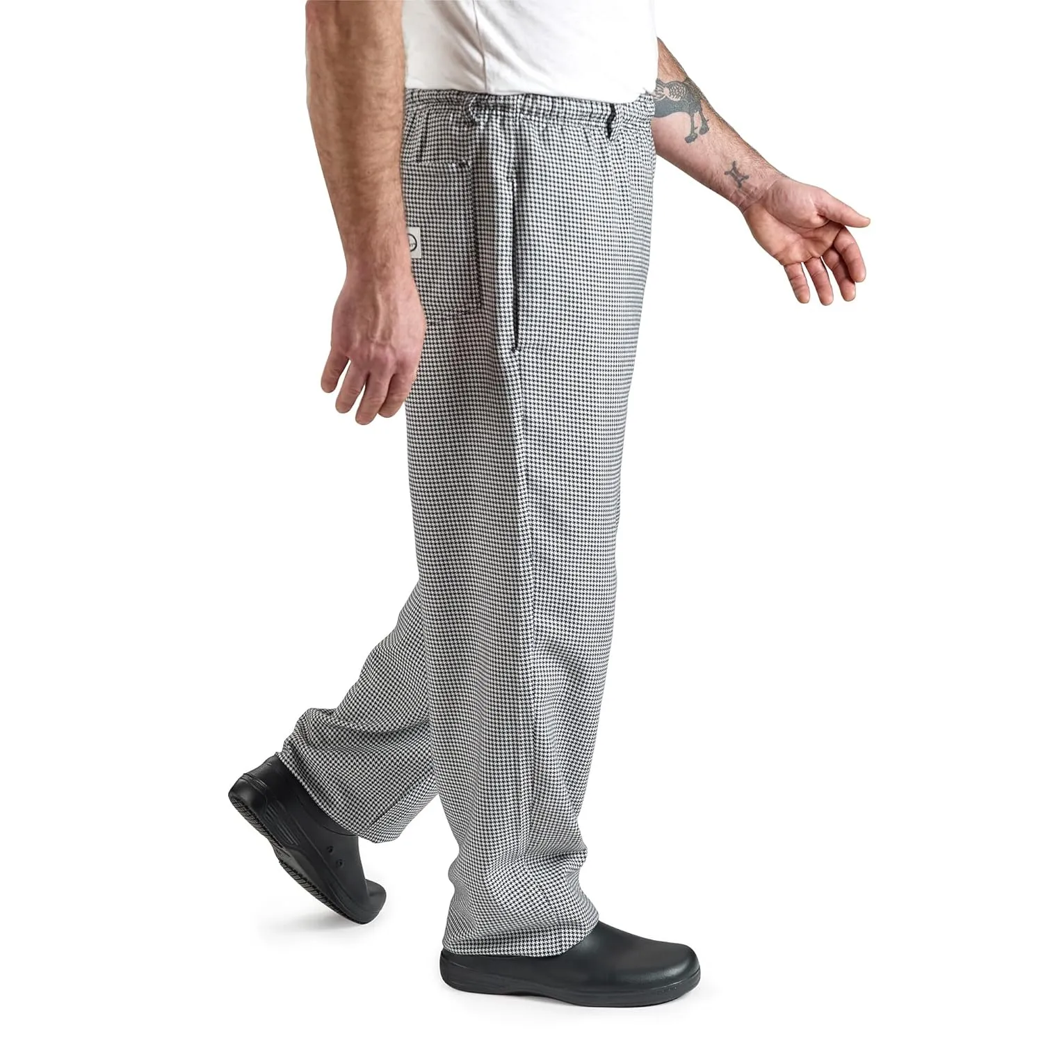 Mercer Culinary M60030HTL Millennia Men's Cook Pants in Hounds Tooth, Large, Black/White