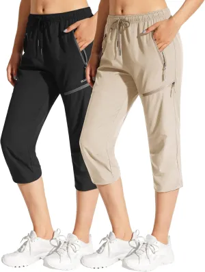 MOCOLY Women's Cargo Hiking Pants Elastic Waist Quick Dry Lightweight Outdoor Water Resistant UPF 50  Long Pants Zipper
