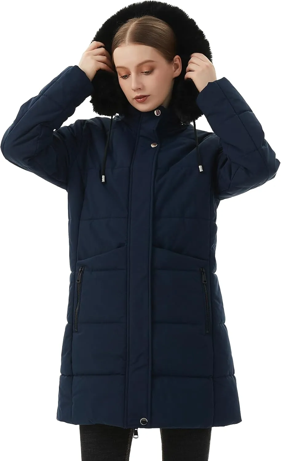 MOERDENG Women's Winter Puffer Coat Thicken Fleece Lined Down Jacket Waterproof Faux Fur Detachable Hooded Parka
