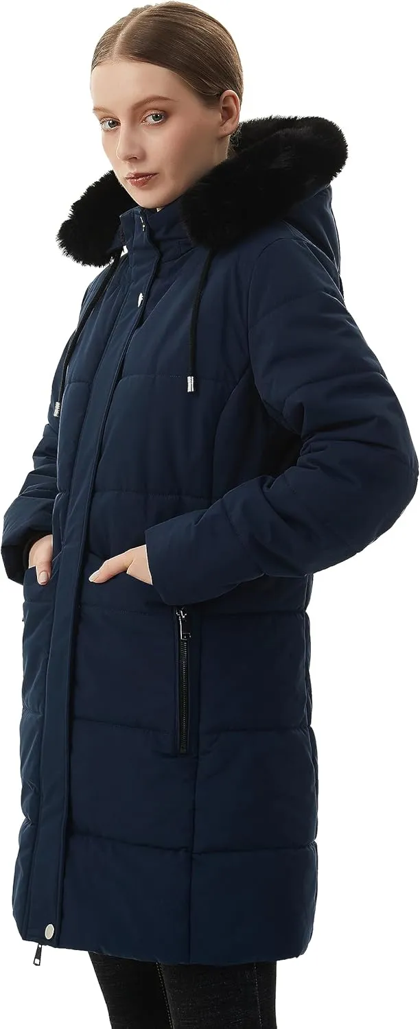 MOERDENG Women's Winter Puffer Coat Thicken Fleece Lined Down Jacket Waterproof Faux Fur Detachable Hooded Parka