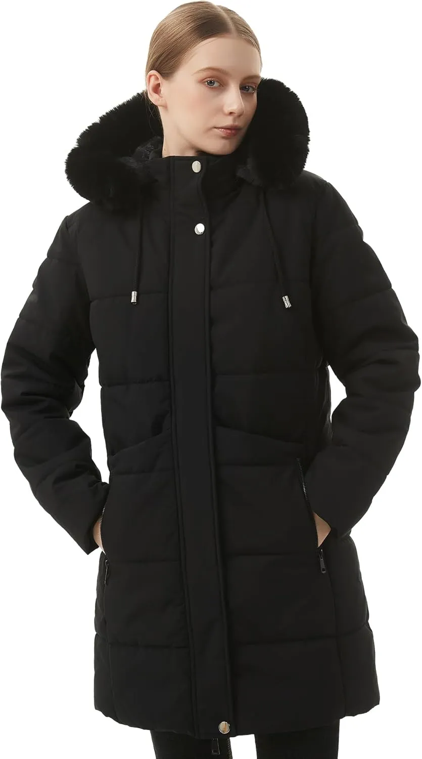 MOERDENG Women's Winter Puffer Coat Thicken Fleece Lined Down Jacket Waterproof Faux Fur Detachable Hooded Parka