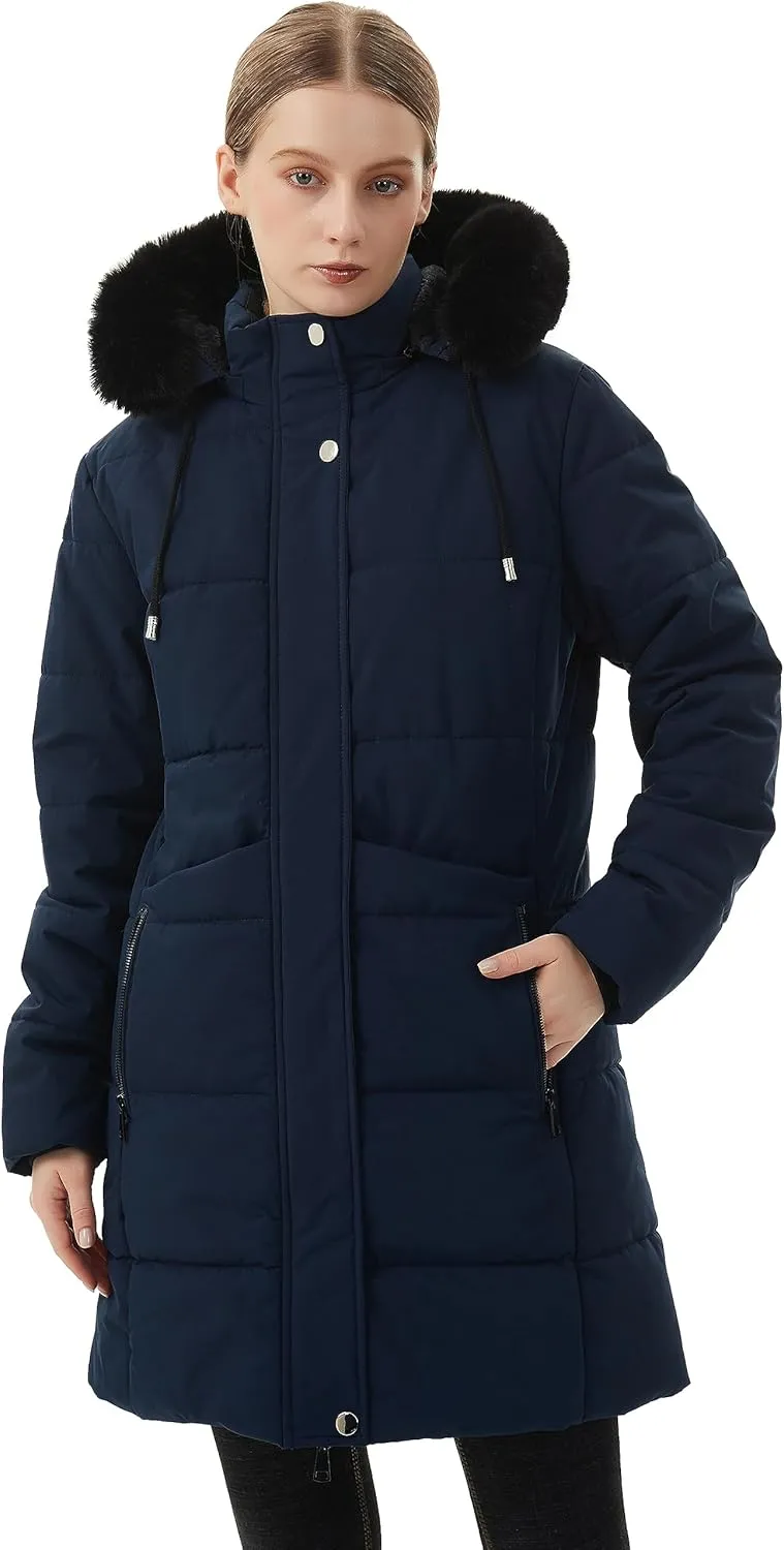MOERDENG Women's Winter Puffer Coat Thicken Fleece Lined Down Jacket Waterproof Faux Fur Detachable Hooded Parka