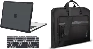 MOSISO Garment Bags for Travel&Compatible with MacBook Air 13 inch Case 2022-2018 A2337 M1 A2179 A1932, Soft TPU Bumper Anti-Fingerprint Plastic Hard Case&Keyboard Cover for MacBook Air 13.3, Black