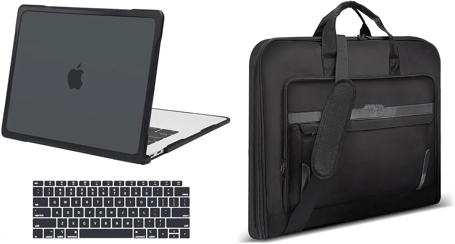 MOSISO Garment Bags for Travel&Compatible with MacBook Air 13 inch Case 2022-2018 A2337 M1 A2179 A1932, Soft TPU Bumper Anti-Fingerprint Plastic Hard Case&Keyboard Cover for MacBook Air 13.3, Black