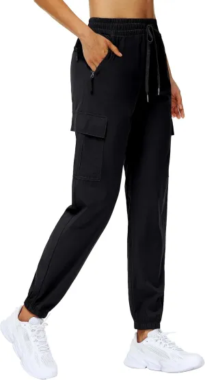 MOUEEY Women's Cargo Joggers Lightweight Quick Dry Athletic Water Resistant Lounge Casual Pants with Zipper Pockets