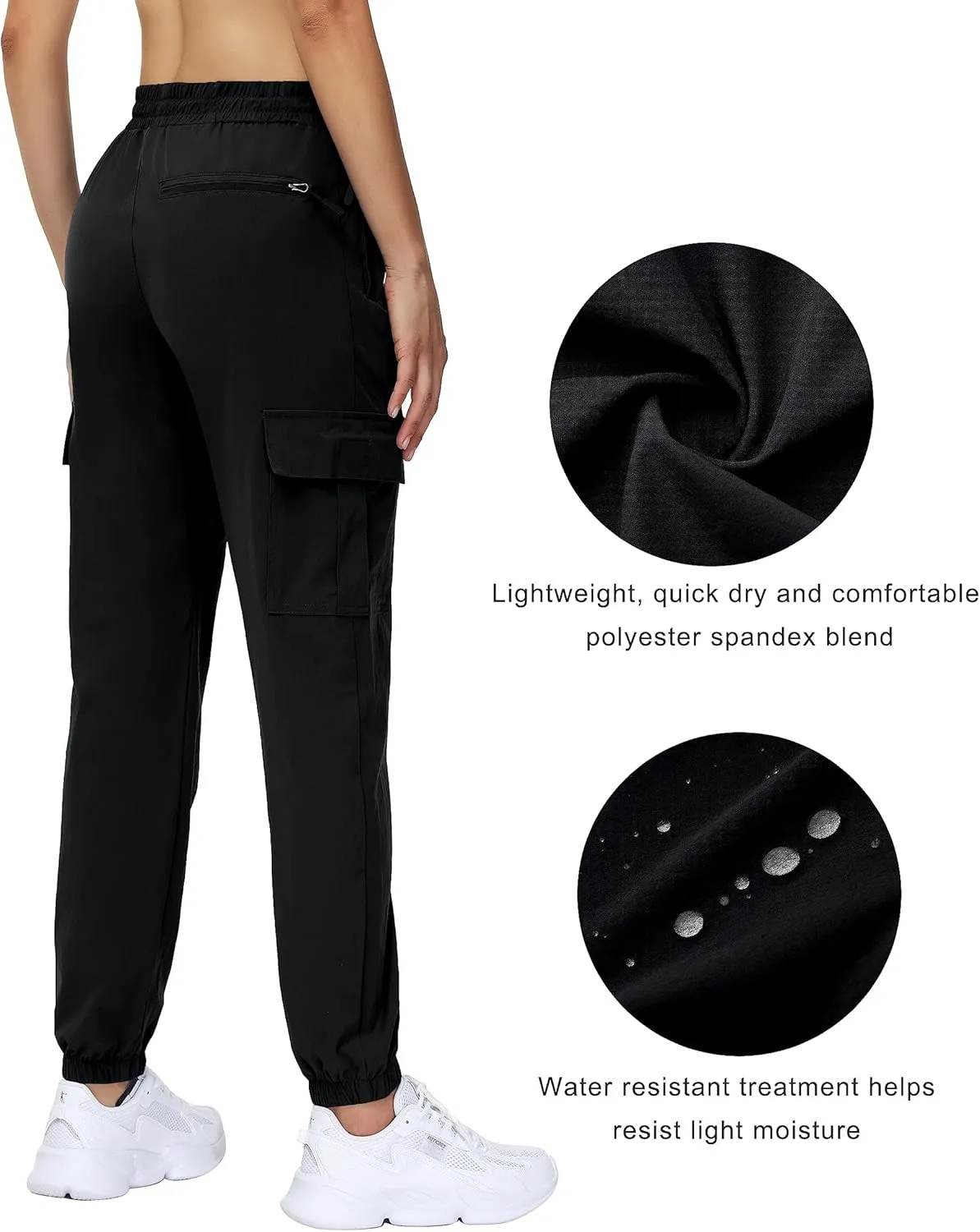 MOUEEY Women's Cargo Joggers Lightweight Quick Dry Athletic Water Resistant Lounge Casual Pants with Zipper Pockets