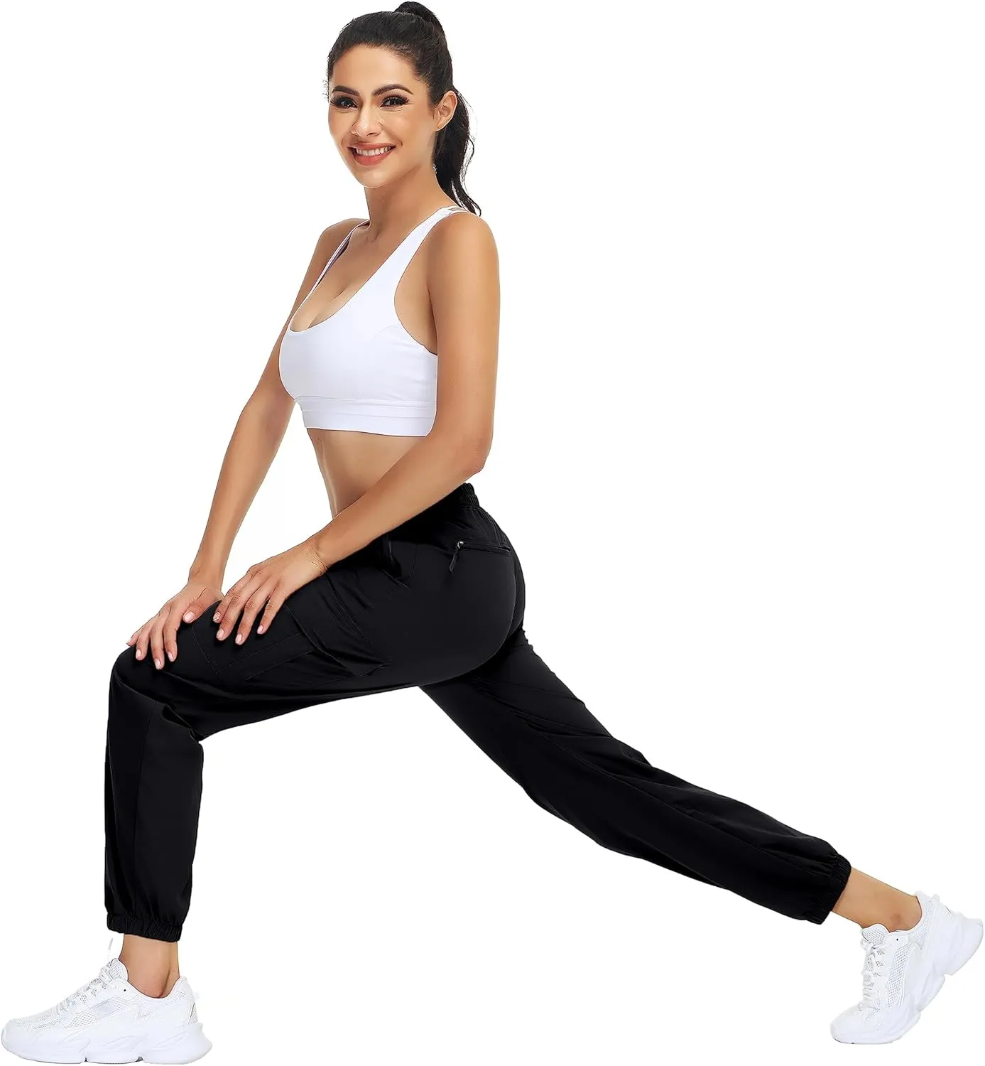 MOUEEY Women's Cargo Joggers Lightweight Quick Dry Athletic Water Resistant Lounge Casual Pants with Zipper Pockets