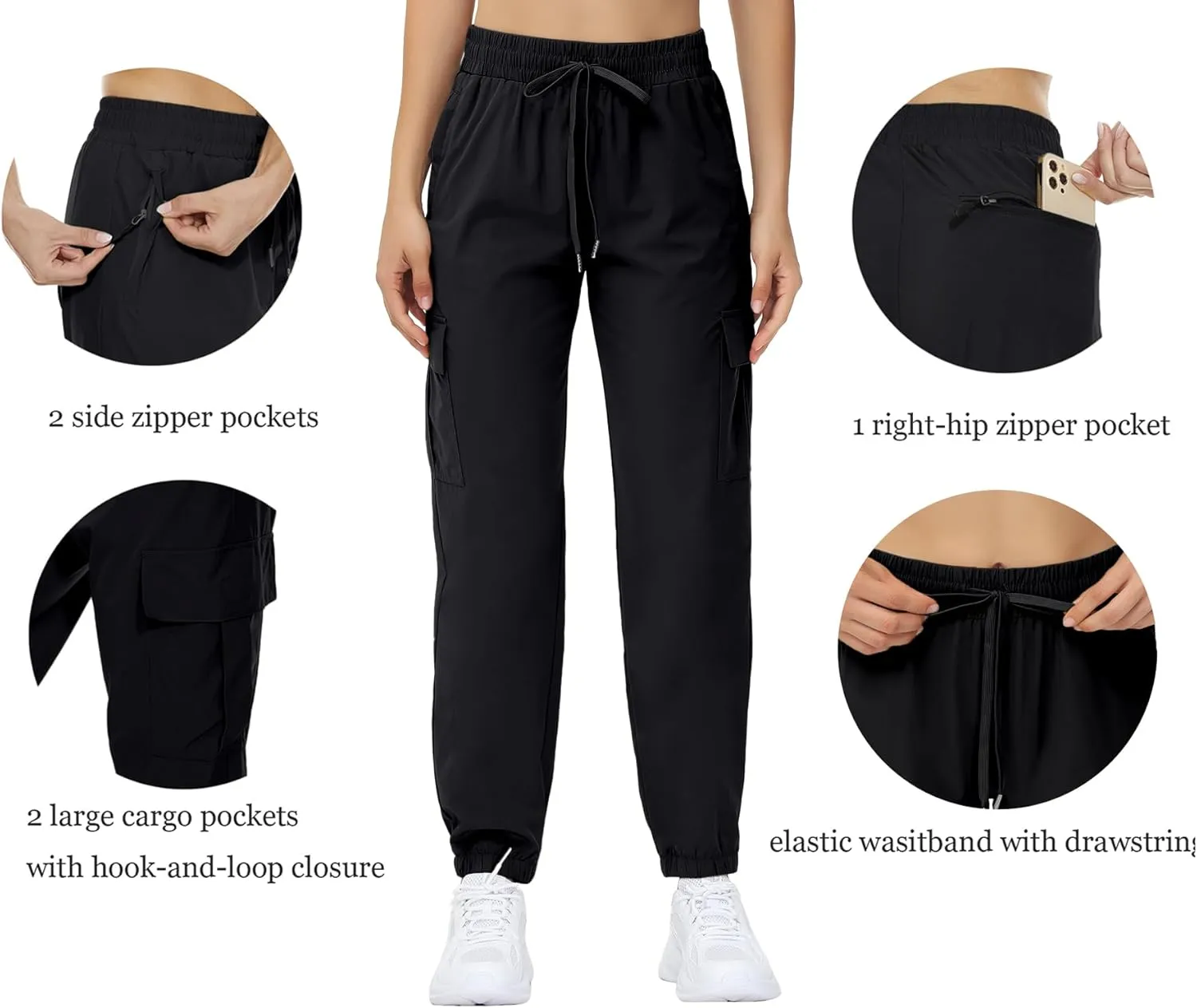 MOUEEY Women's Cargo Joggers Lightweight Quick Dry Athletic Water Resistant Lounge Casual Pants with Zipper Pockets