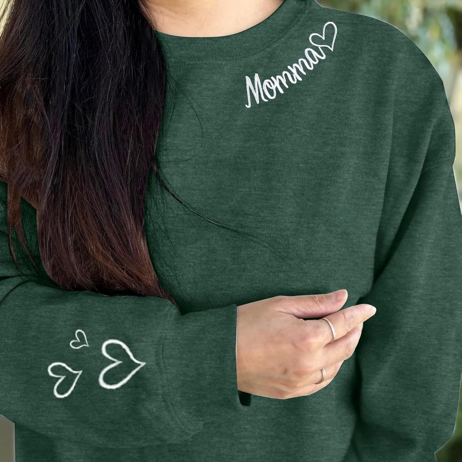 MYHALF Women Mama Oversized Crewneck Sweatshirt: Momma Embroidered Shirt Funny Mom Letter Print Long Sleeve Pullover Tops